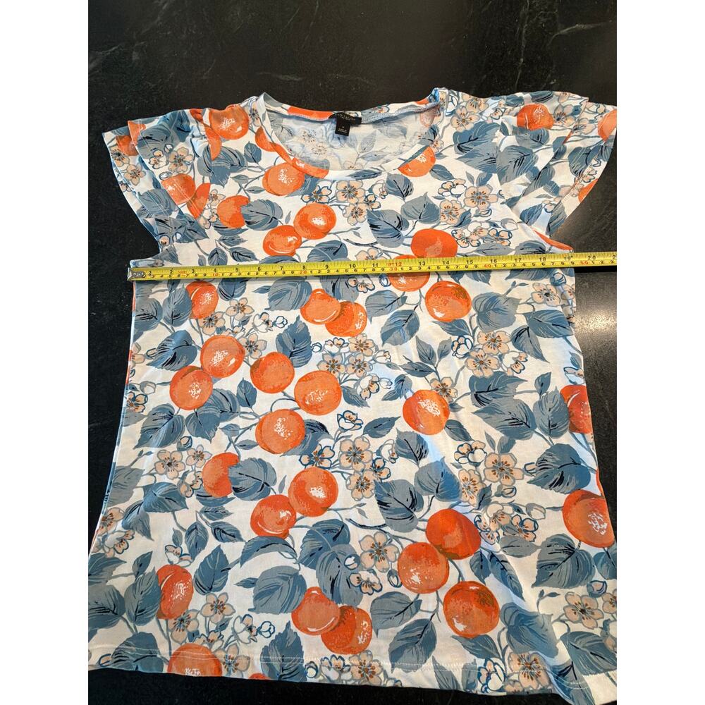 Ann Taylor Factory citrus fruits flutter sleeve tee M 100% Cotton - Picture 9 of 10